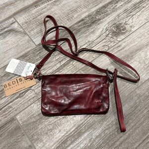BedStu Burgundy Red Wine Leather Cadence Crossbody Wristlet Wallet Bag NWT